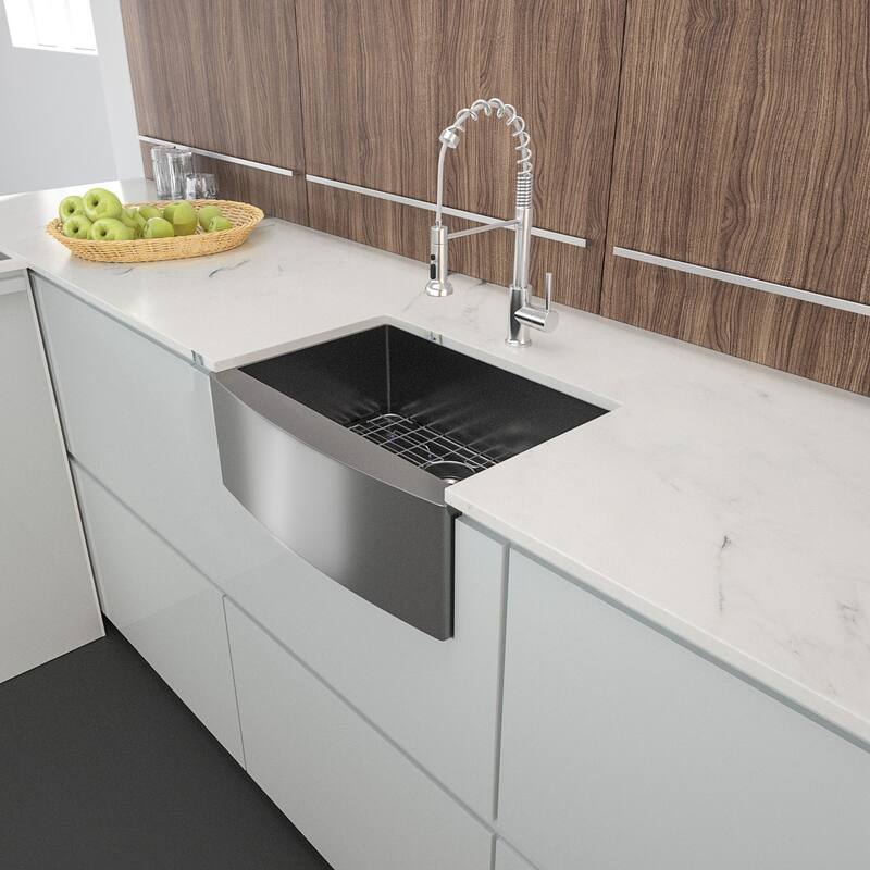 24-in Matte Black Stainless Steel Farmhouse Apron-Front Kitchen Sink