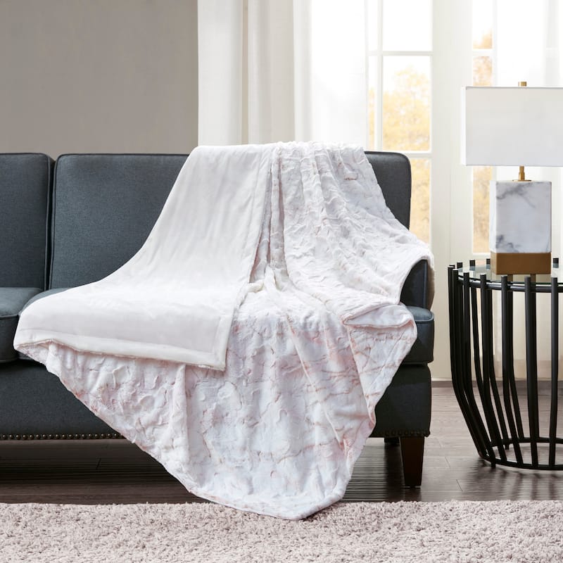 Madison Park Aina Oversized Faux Fur Marble Printed Knitted Throw