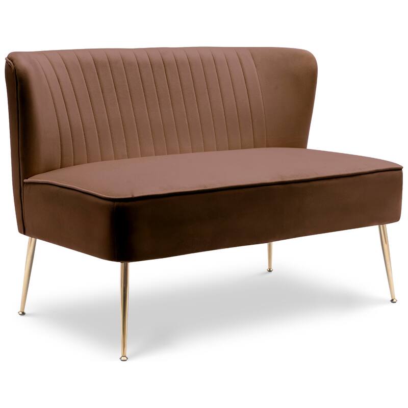 Farrah Upholstered Velvet Polyester 46" Wide Loveseat - Armless/ Scalloped Back