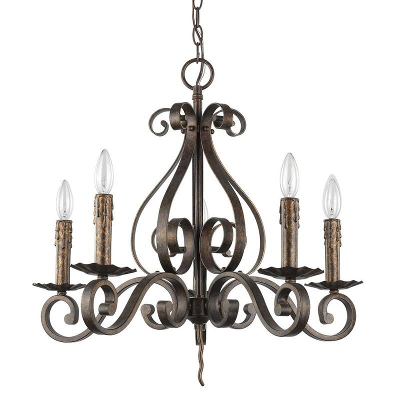 HomeRoots Brown Candle Style Five Light Metal Dimmable Chandelier - 24' X '21.5' X '24