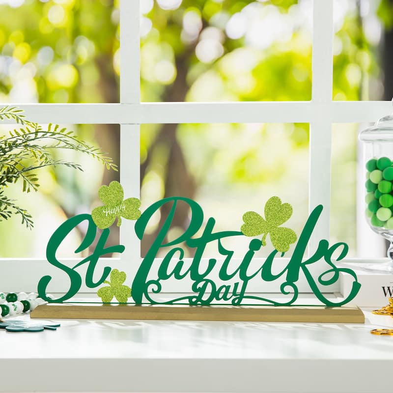 Glitzhome 16"L St. Patrick's Lucky Word Sign Table Decor - St. Patrick's Day