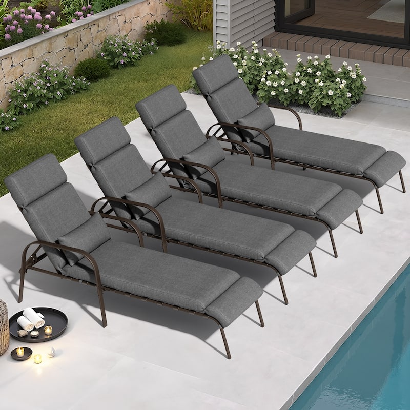 VredHom Outdoor Adjustable Chaise Lounge Chair with Cushion and Pillow - N/A