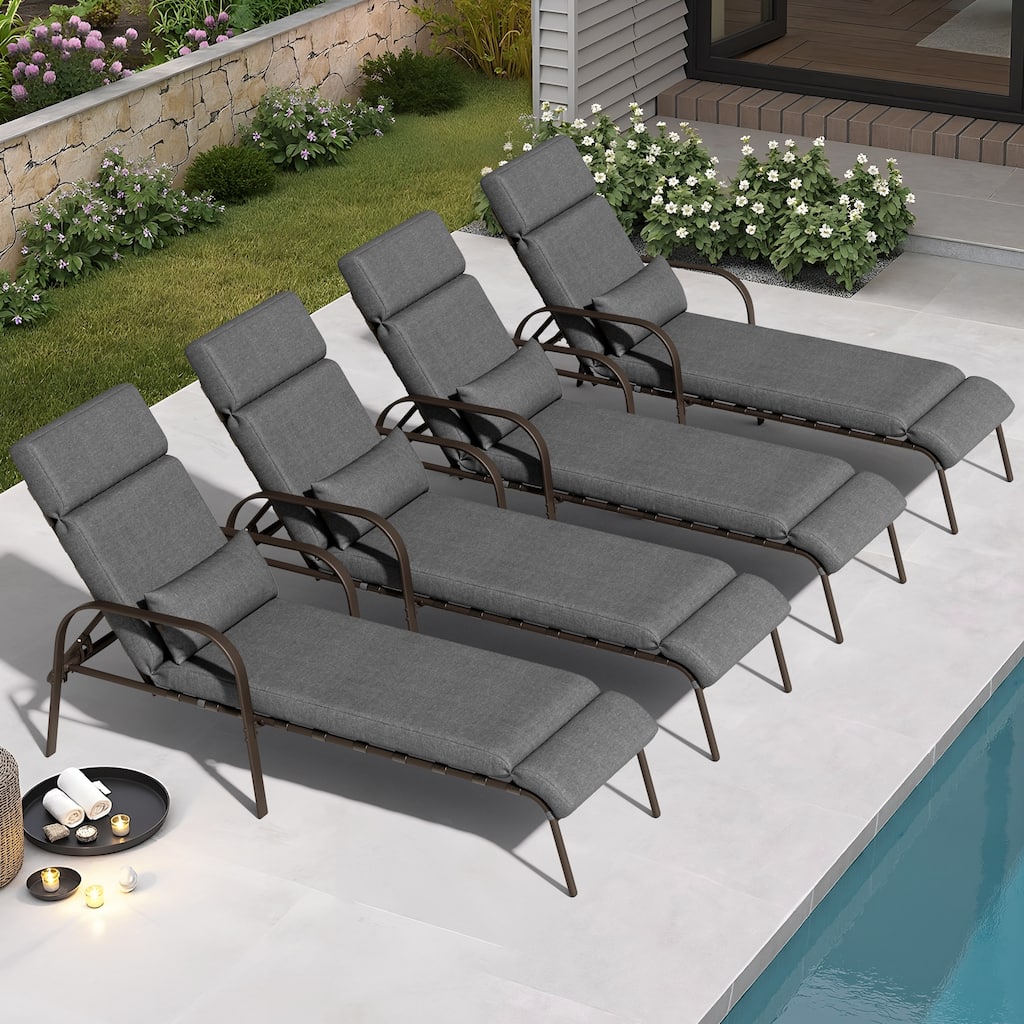 VredHom Outdoor Adjustable Chaise Lounge Chair with Cushion and Pillow - N/A