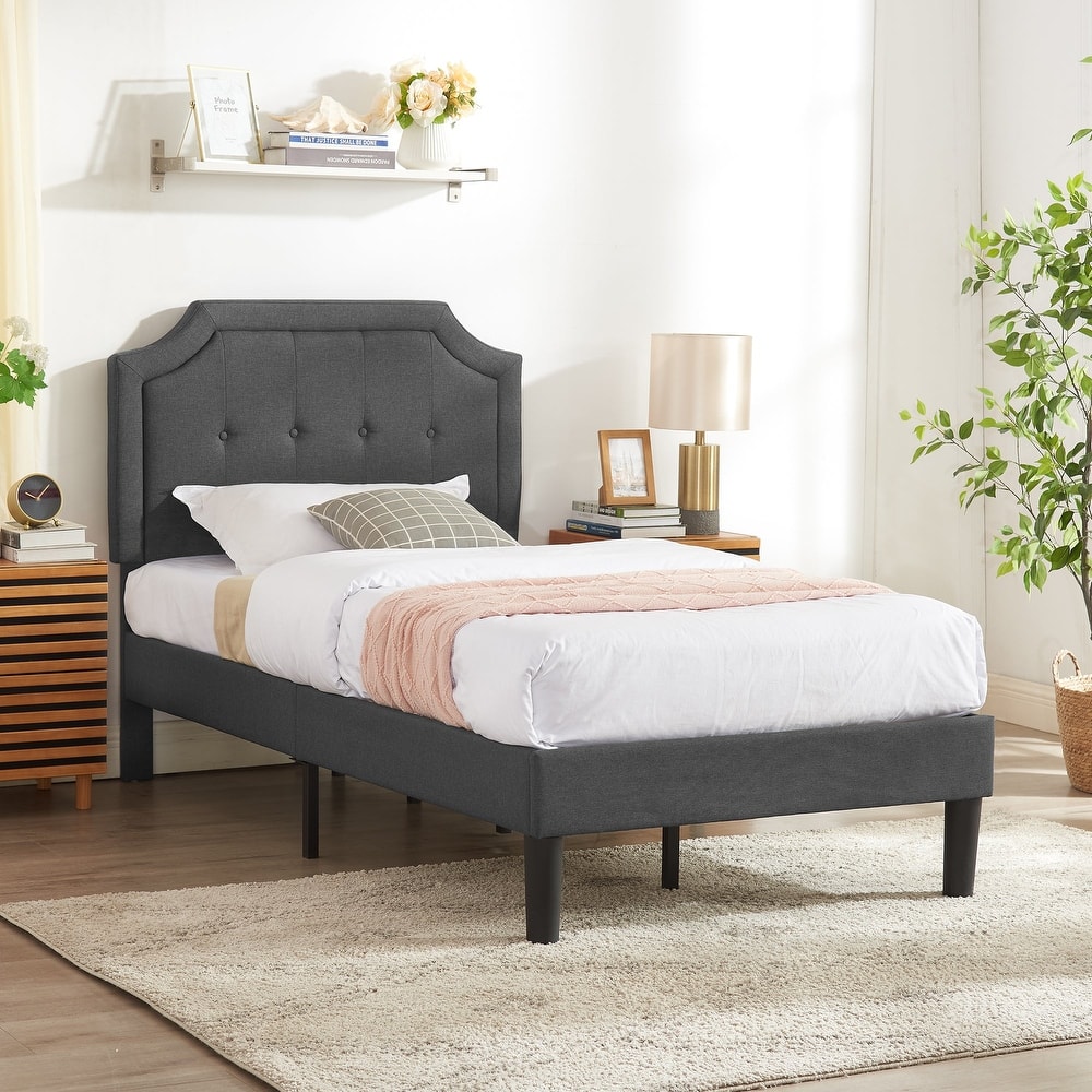VECELO Adjustable Height Upholstered Bed Frame Headboard with Button Tufting No Box Spring Needed