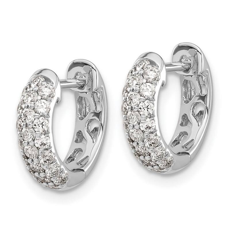 Curata 14k White Gold Diamond Hinged Hoop Earrings - 12x12mm Wide 3mm Thick