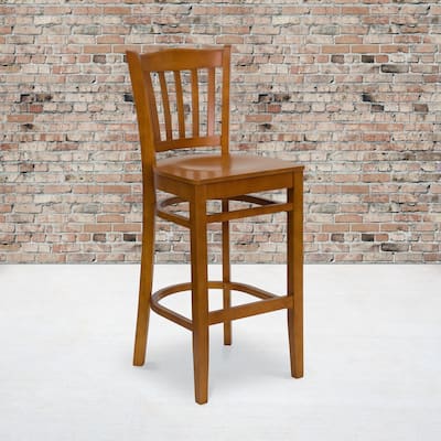 Vertical Slat Back Wooden Restaurant Barstool - Hospitality Seating - 16.75"W x 18.75"D x 43.75"H - 16.75"W x 18.75"D x 43.75"H