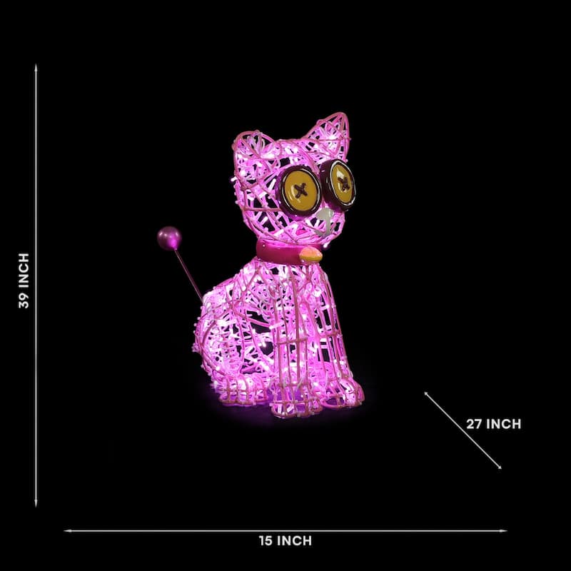 LED Lighted Cat Voodoo Doll Outdoor Halloween Statue - 39" - Pink
