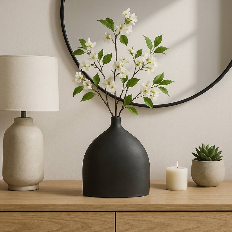 Decorative Sleek Sculptural Metal Vase - Contemporary Flower Vase