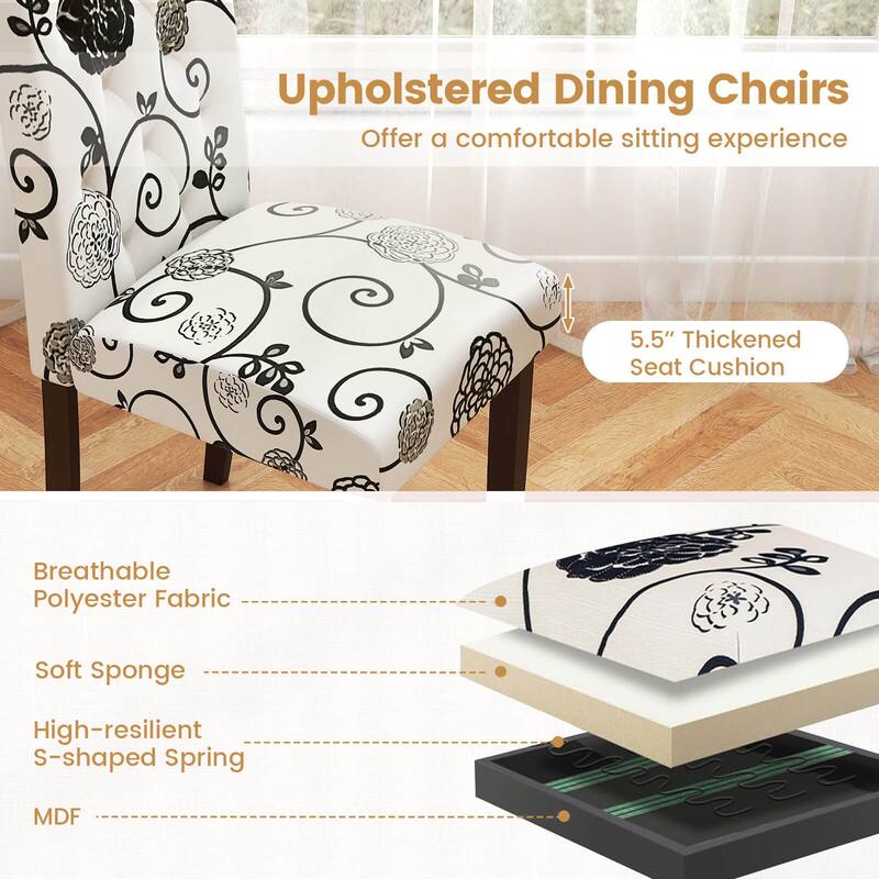 Costway Wooden Dining Chair Set of 4 with Rubber Wood Legs Padded Seat - See Details