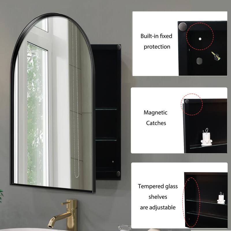 Wall Mount Metal Framed Medicine Cabinet with Storage