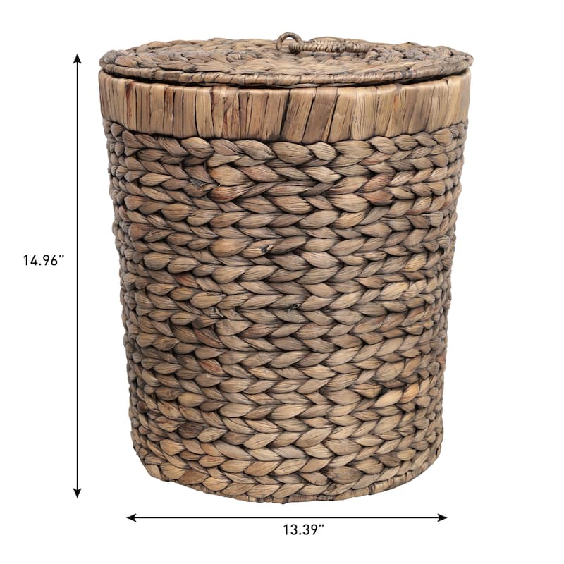Nora Handwoven Water Hyacinth 5.7-Gallon Tapered Round Wicker Watebasket with Lid (Set of 2)
