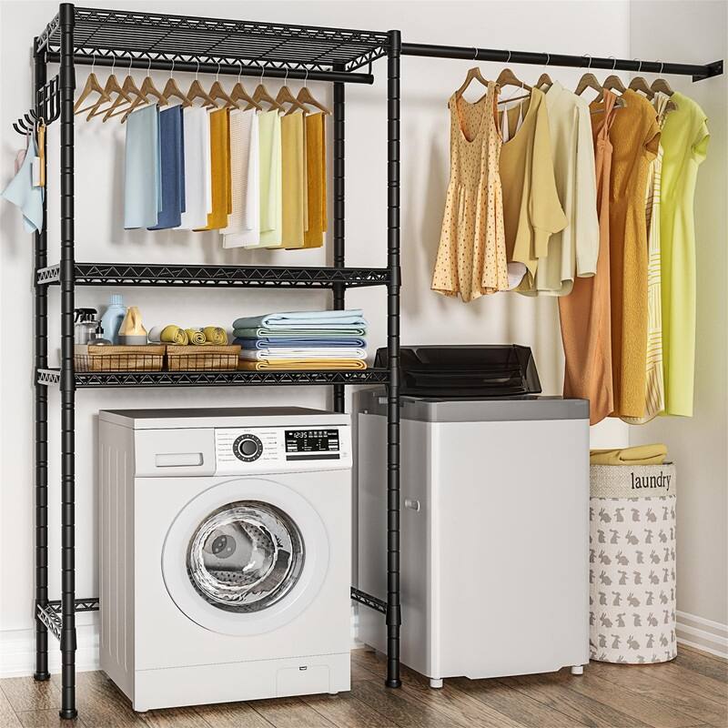 Over Washer and Dryer Storage Shelf - 13.4"D x 77.9"W x 77.5"H - Black