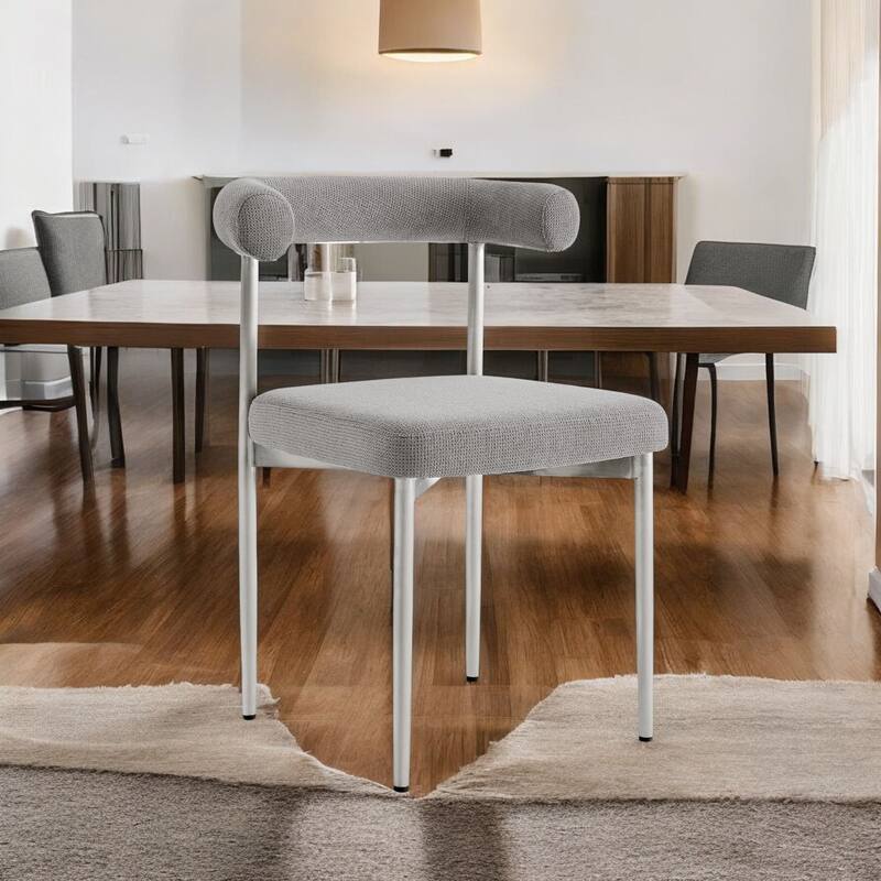 HomeRoots Set of Two Gray And Silver Upholstered Polyester Open Back Dining Side Chairs - Set of 2