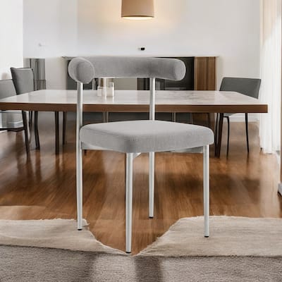 HomeRoots Set of Two Gray And Silver Upholstered Polyester Open Back Dining Side Chairs