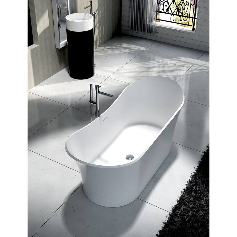 Ocean 69" Solid Surface Freestanding Soaking Bathtub in White or Gray