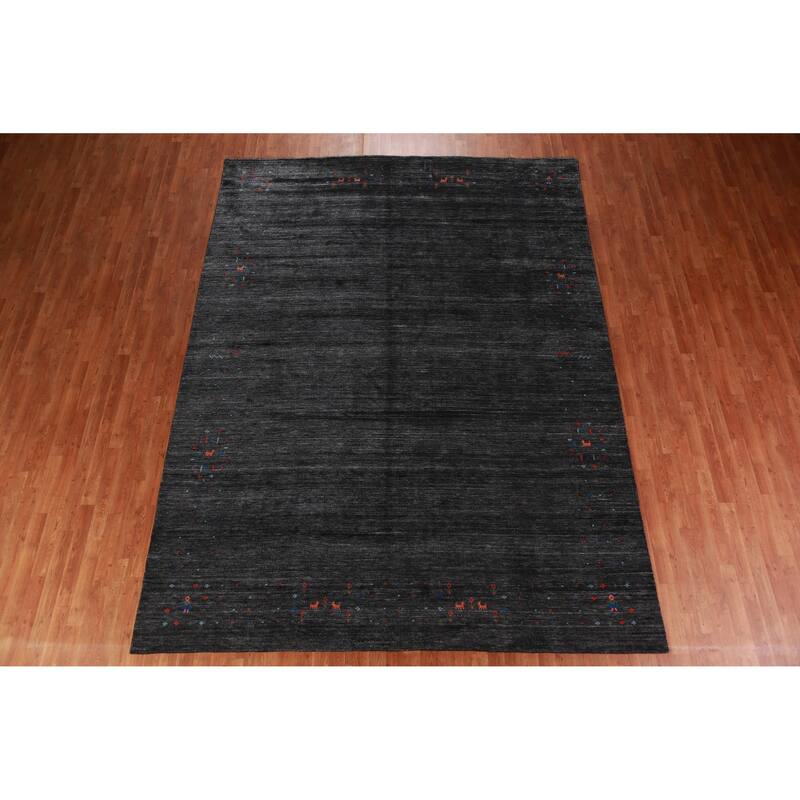 Charcoal Gabbeh Indian Area Rug Handmade Silk Carpet - 8'9" x 11'9"