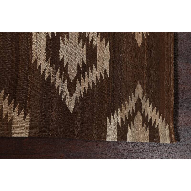 Natural Dye Tribal Geometric Kilim Oriental Wool Area Rug Flat-weave - 4'11" x 6'7"