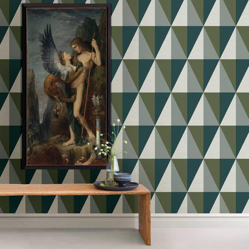 A-Street Prints Aspect Green Geometric Faux Grasscloth Wallpaper