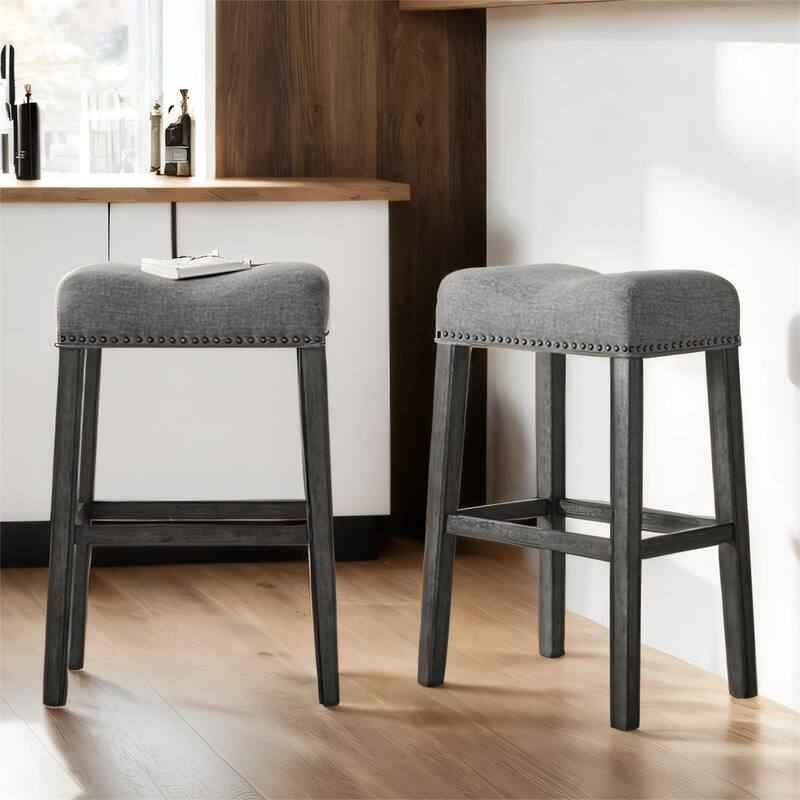 Upholstered Backless Saddle Seat Bar Stools 29" height Set of 2, Gray - Grey
