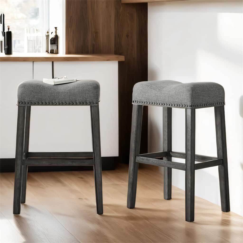 Upholstered Backless Saddle Seat Bar Stools 29" height Set of 2, Gray