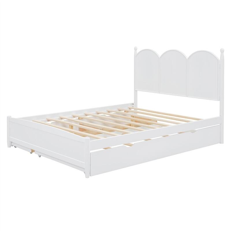 Queen Size Platform Bed with Twin XL Trundle and 2 Big Drawers, Wooden Bed Frame with Headboard and Slats Support