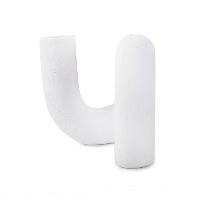 White Abstract Curved Tube Vase Tall