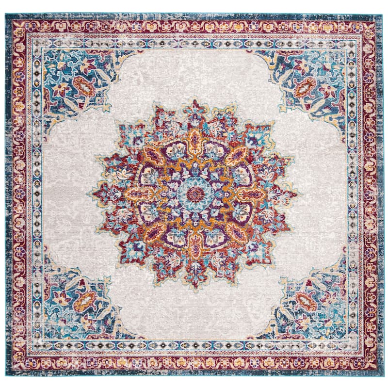 SAFAVIEH Aria Prakseda Vintage Boho Oriental Rug - 6'5" Square - Ivory/Navy