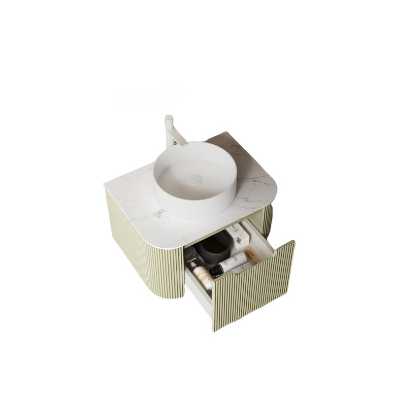 36-Inch Bathroom Vanity with Round White Ceramic Sink, Floating Wall-Mounted Storage Cabinet