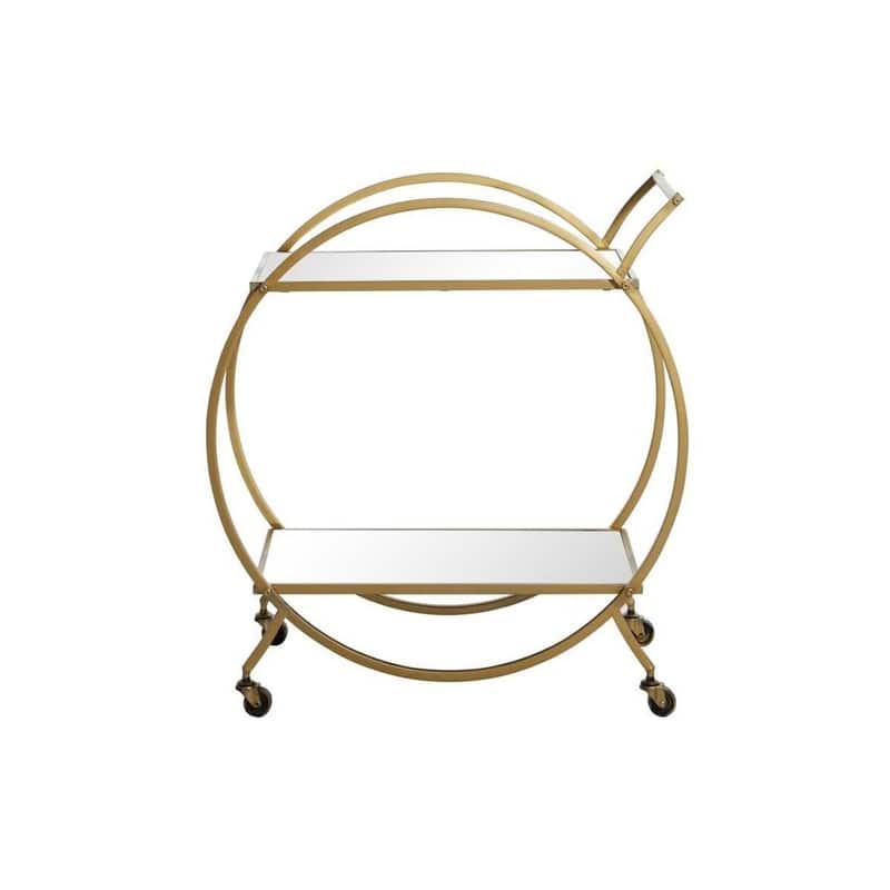 Rolling Matte Gold Mirrored 2-Shelf Bar Cart with Handles