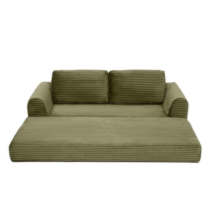Minimalist Sofa Bed Sleeper Sofa Couch with 2 Pillows, Green 3-Seater Sofa Couch with Armrests for Living Room