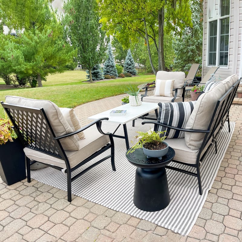 MAISON ARTS Patio Conversation Sets 5/7/9-Seat, Sofa Set with 2 Single Sofa Chairs, 3-Seater Sofa, Ottoman and Coffee Table