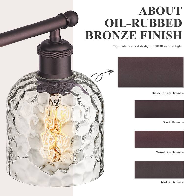 Farmhouse Vanity Light with Hammered Glass Lampshade