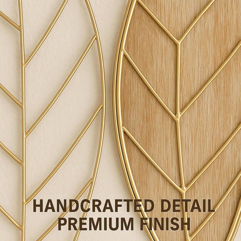 Gold Leaf Wall Art Vertical Metal Botanical Minimalist Sculpture 21x20