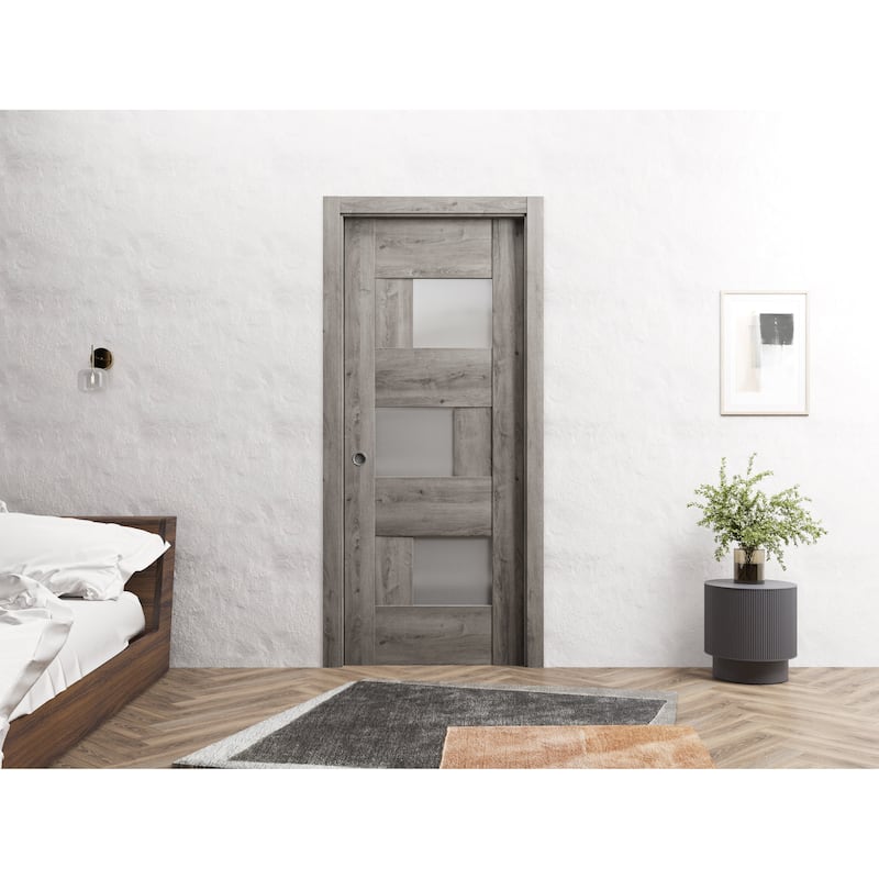 Sliding French Pocket Door | Sete 6933 Nebraska Grey with Frosted Glass