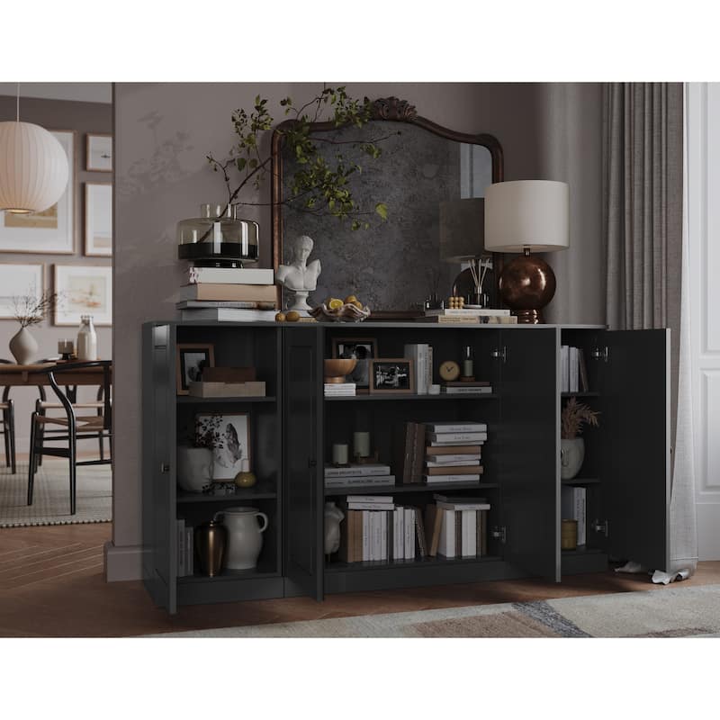100% Solid Wood 65" Sideboard with Clear, Frosted Glass or Solid Wood Doors by Palace Imports