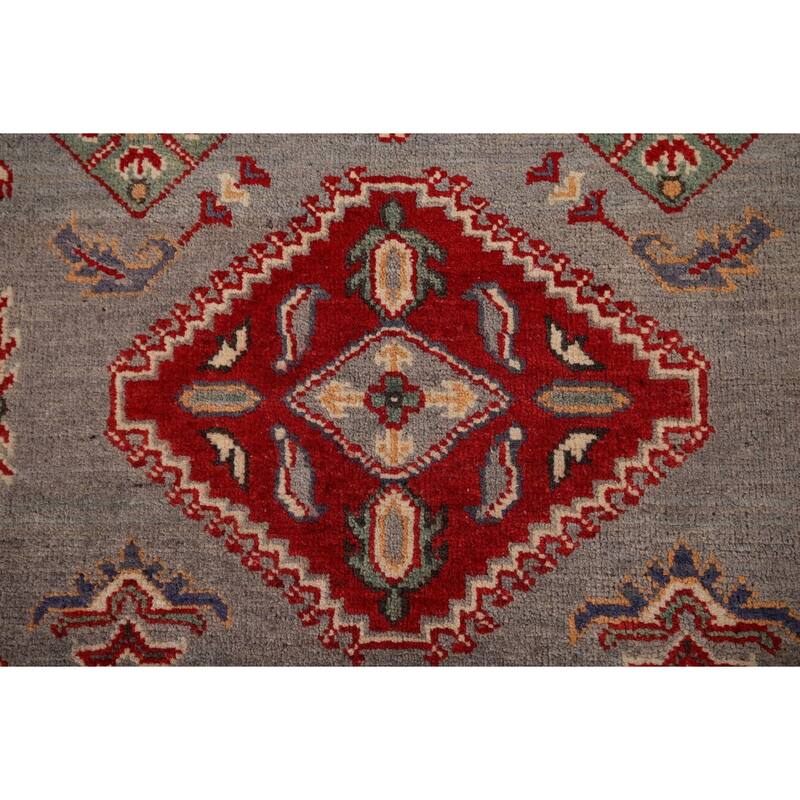 Geometric Kazak Oriental Accent Rug Handmade Entryway Wool Carpet - 3'3" x 4'11"