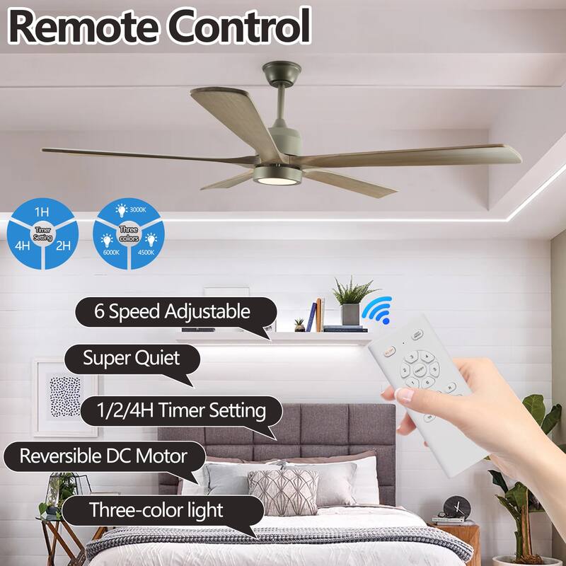 Anmytek 60" Modern Wood Ceiling Fan with Light Remote Quiet 6-Speed Reversible DC Motor for Home