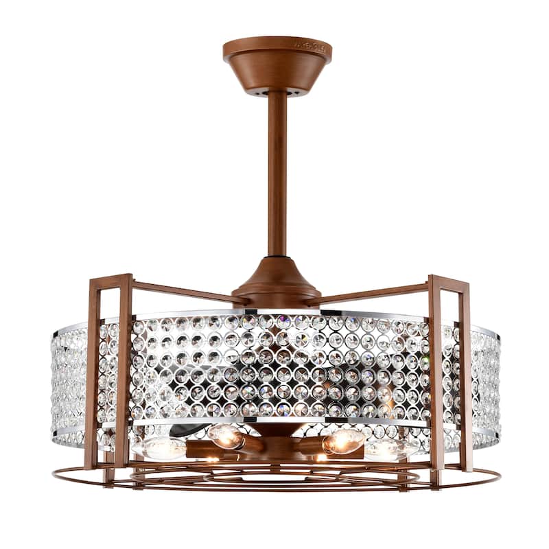 Jovanni 23 Inch Chrome Finish Ceiling Fandelier Crystal 6-Light with Remote