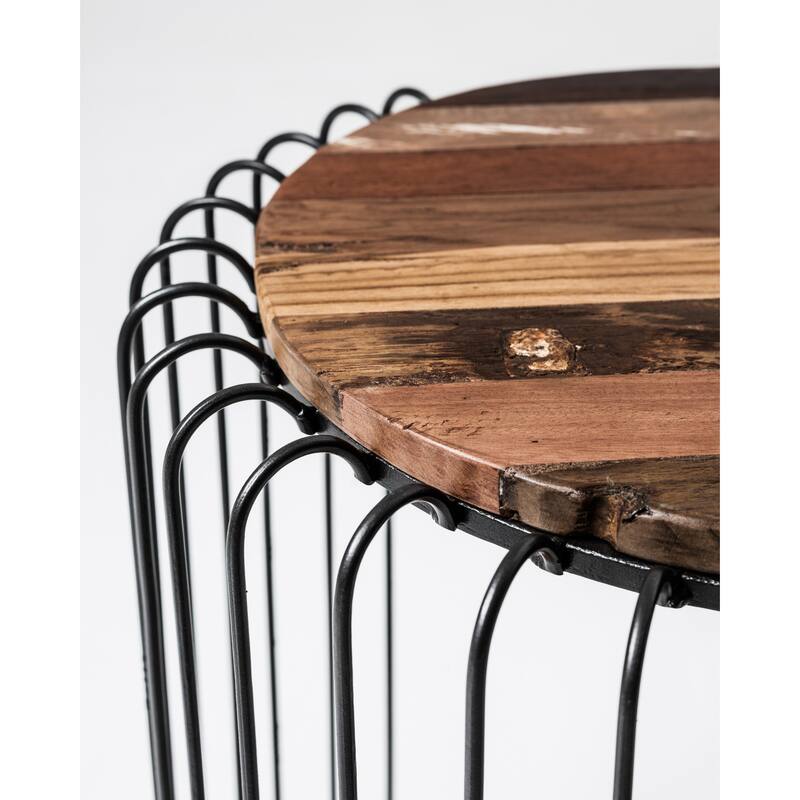 HomeRoots 24" Modern Black and Rustic Brown Round End Table