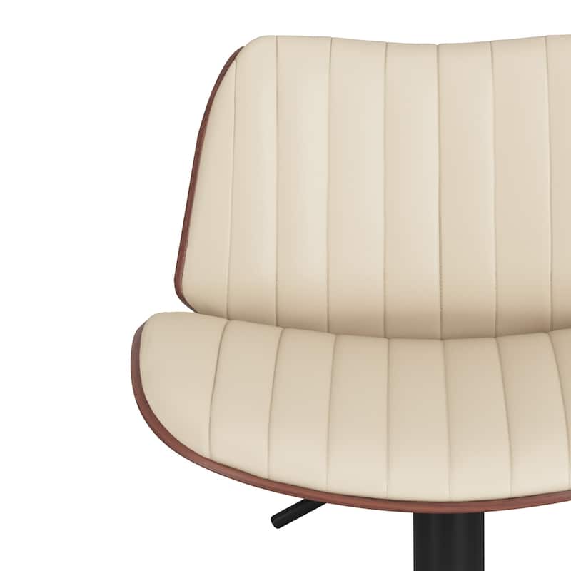 WYNDENHALL Stapleton Mid Century Modern Adjustable Swivel Bar Stool in Cream Vegan Faux Leather - 20" D x 19.7" W x 35" - 43" H
