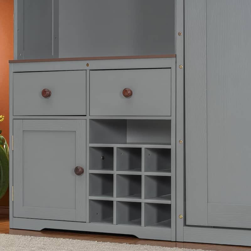 Queen Murphy Bed with Storage Cabinet, Wine Rack & Glass Holder, Multicolor LED, Drawers, 600 lb Capacity, 6-8 in Mattress