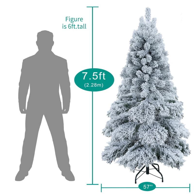 Brittany Snow Flocked Christmas Tree Prelit with 1324 Branch Tips, Warm ...