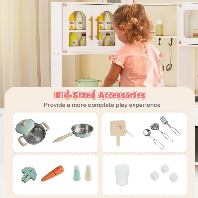 Costway Corner Kitchen with Lights and Sounds Interactive Wooden - See Details