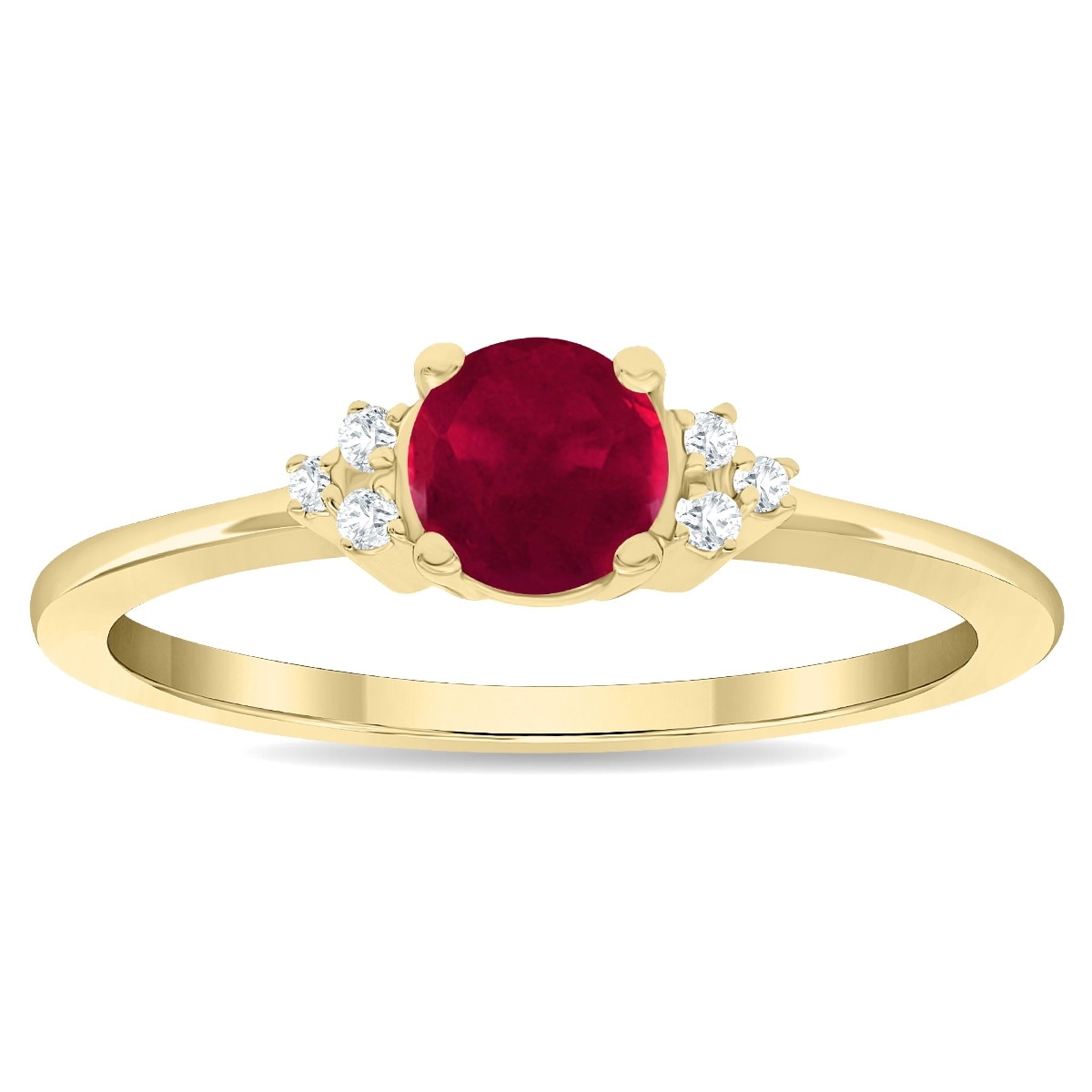 Marquee Women's Round Shaped Ruby and Diamond Half Moon Ring in 10K Yellow Gold