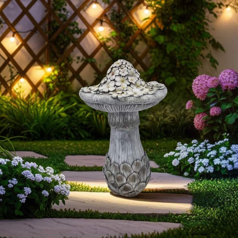 Magnesia Solar LED Mushroom Garden Statuary Artichoke Base - 16" Gray