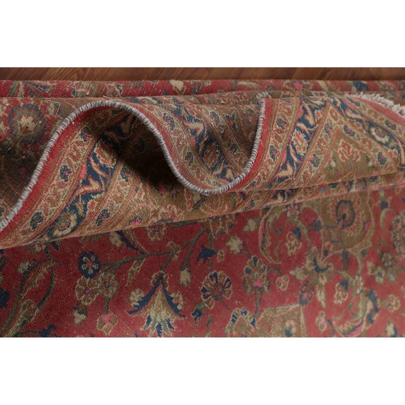 Traditional Pink Mashad Persian Vintage Rug Hand-Knotted Wool Carpet - 9'5"x 12'5"