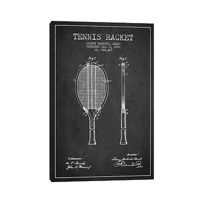 iCanvas "Tennis Racket Charcoal Patent Blueprint" by Aged Pixel Canvas Print