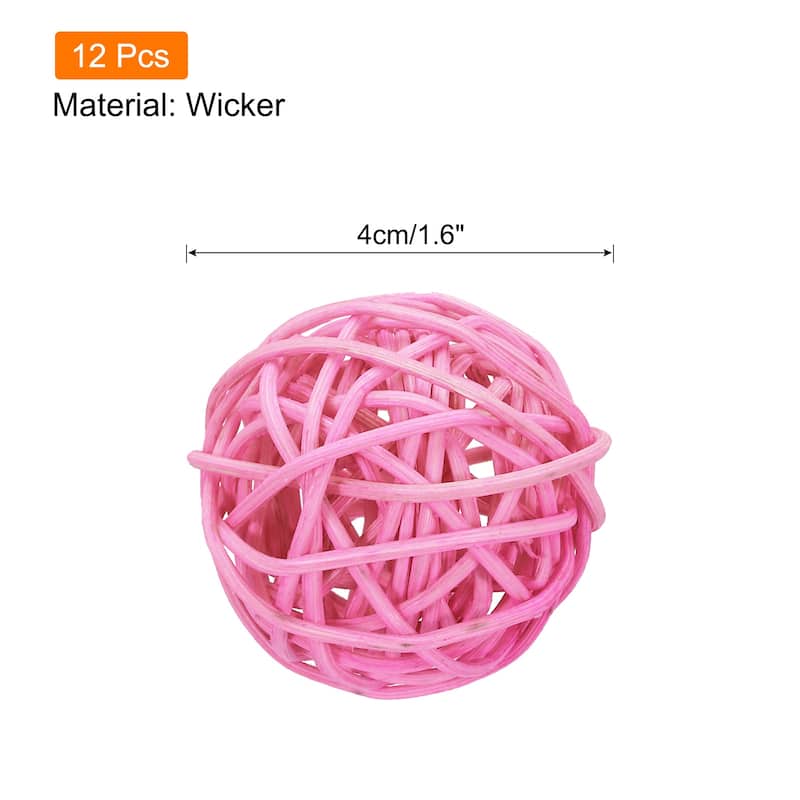 12 Pcs Wicker Rattan Balls 1.6 Inch Rattan Decorative Balls - Pink
