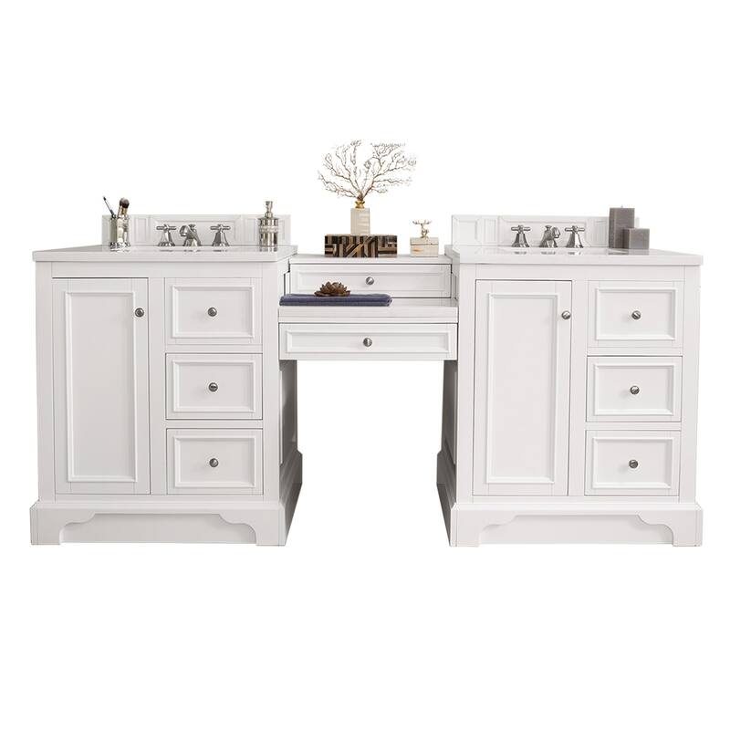 James Martin Vanities De Soto 82" Double Vanity Set with Makeup Table, Bright White