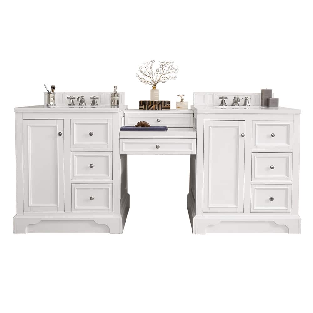 James Martin Vanities De Soto 82" Double Vanity Set with Makeup Table, Bright White
